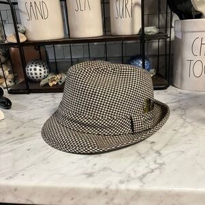 Vintage 50s Churchill Ltd brown and cream houndstooth fedora size 7 and 1/4